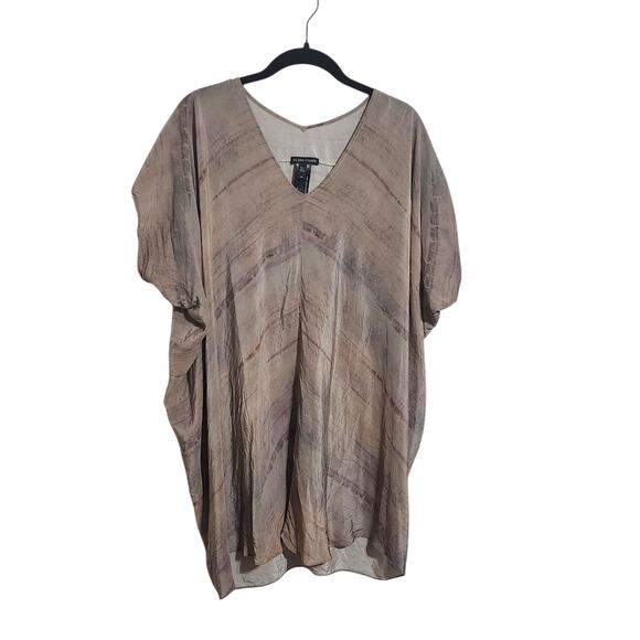 Eileen Fisher Women Small Mocha Grove Printed Silk Crepe V Neck Wedge Tunic Top - Picture 5 of 9